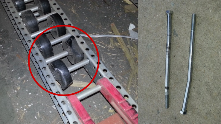 Damaged flow rack skate wheels