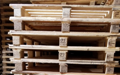 stacks of CP3 chemical pallets