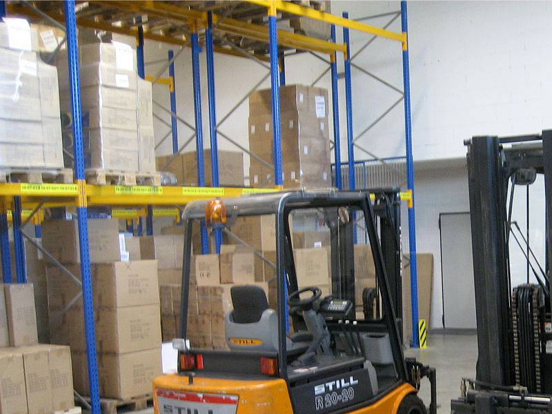 pallet loads unitized with stretch wrap and placed in racking system