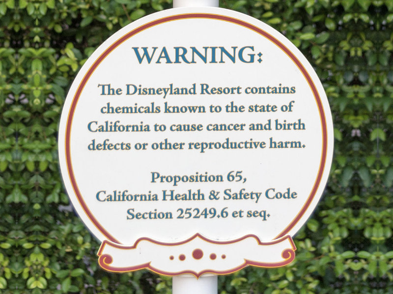 California Prop 65 sign posted at Disneyland Resort